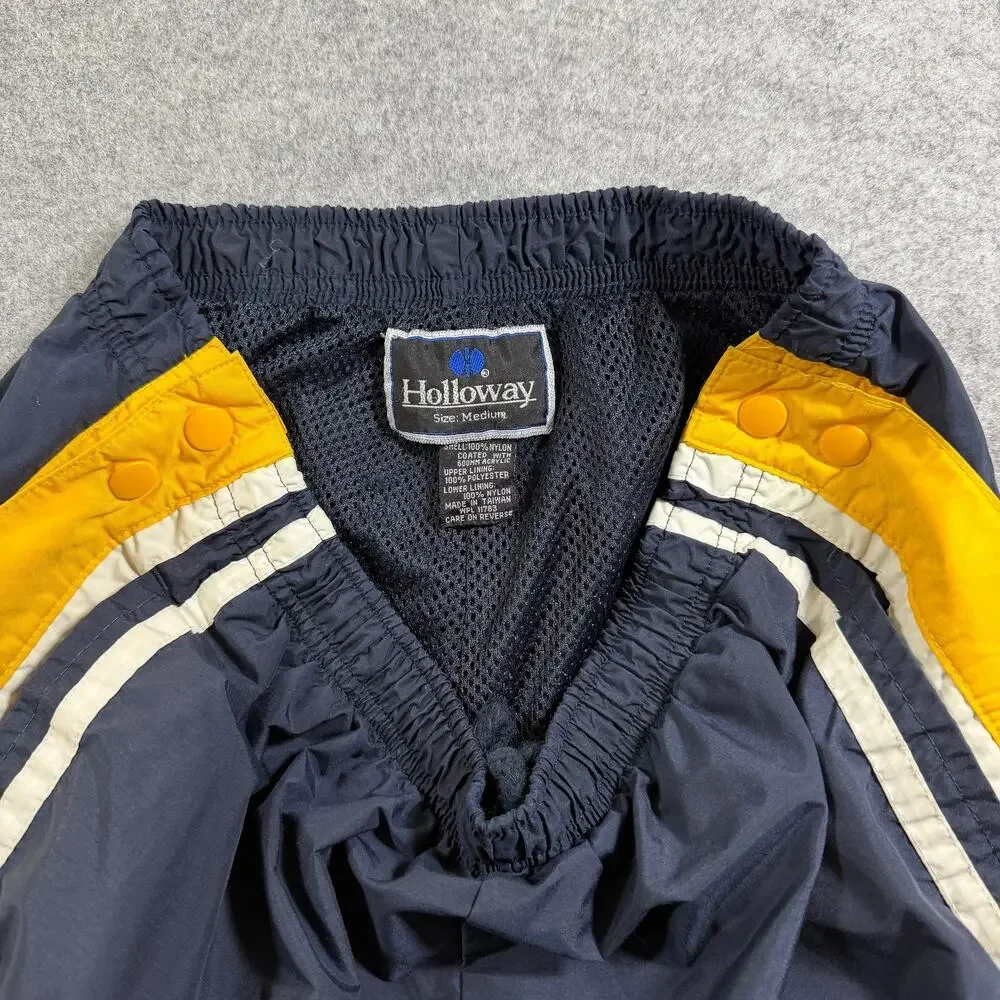 Vintage Holloway Track Pants Mens M Navy Yellow Stripe Snap Side Tearaway Wind